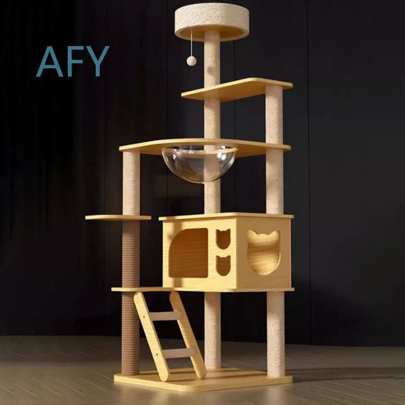 Wooden Cat Scratcher for Cats Tree Tower House Jumping Platform Toy Pet Items for Space Capsule Tongtian Column