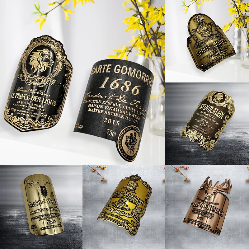 

Custom.-Border Metal Wines & Spirits Label Glass Nail Polish Bottle Label Tea Label Perfume Radian Aluminum Plate Nameplat