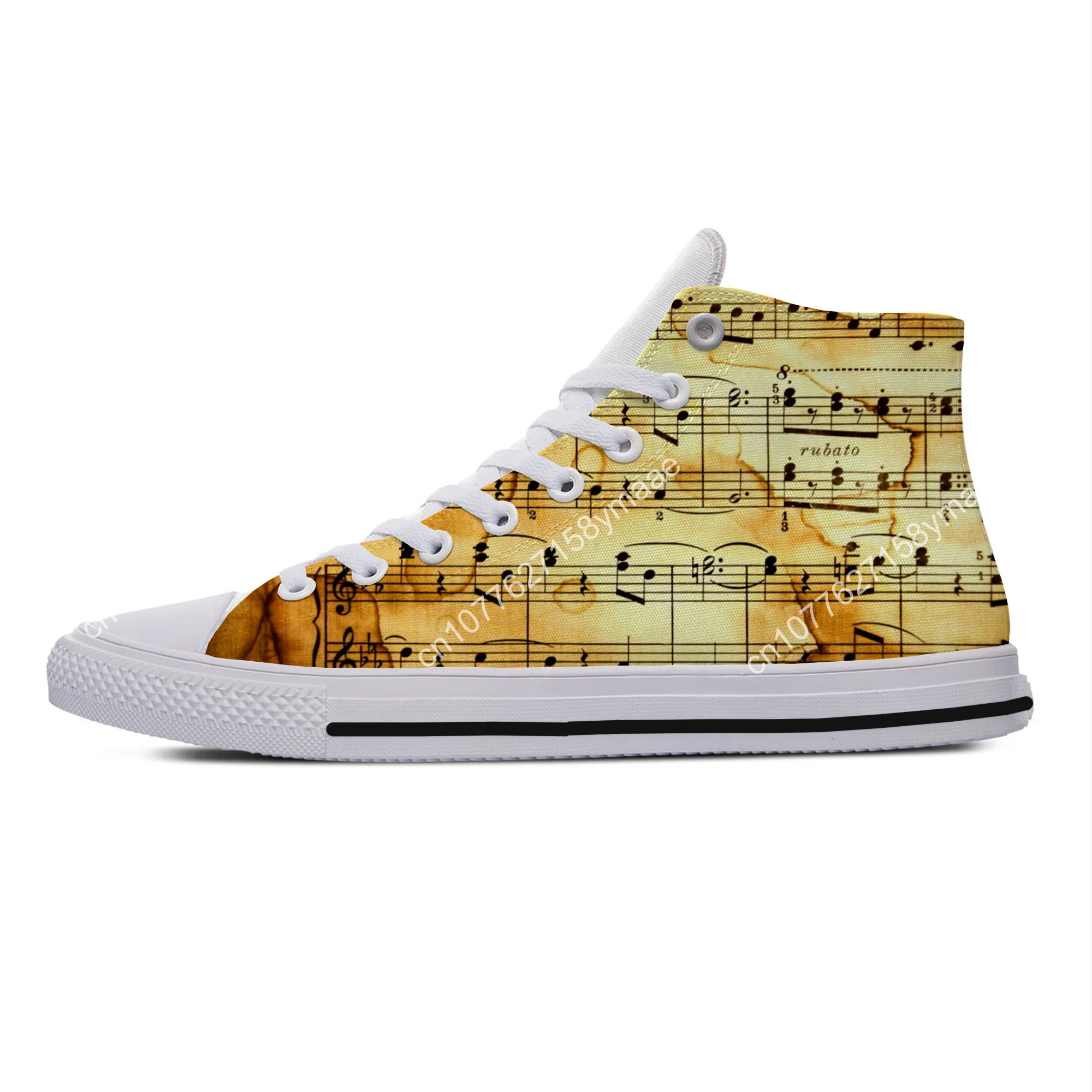 Vintage Piano Keyboard Note Broken Retro Novelty Design Lightweight High Top Canvas Shoes Men Women Casual Breathable Sneakers