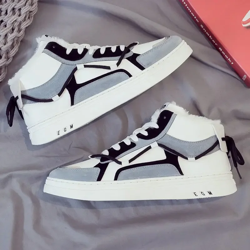 

Korean Style Trendy 2025 Spring Autumn New Men's High Top Lace Up Casual Sports Skate Shoes Versatile Mid Top for Youth Students