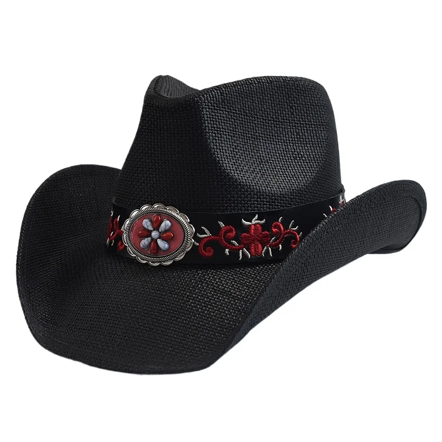 Zachodni styl Słomkowe kapelusze dla mężczyzn Kobiety Vintage Curled Edge Cowgirl Jazz Hat Summer Beach Sun Hat Sombrero Homebre — zdjęcie 2