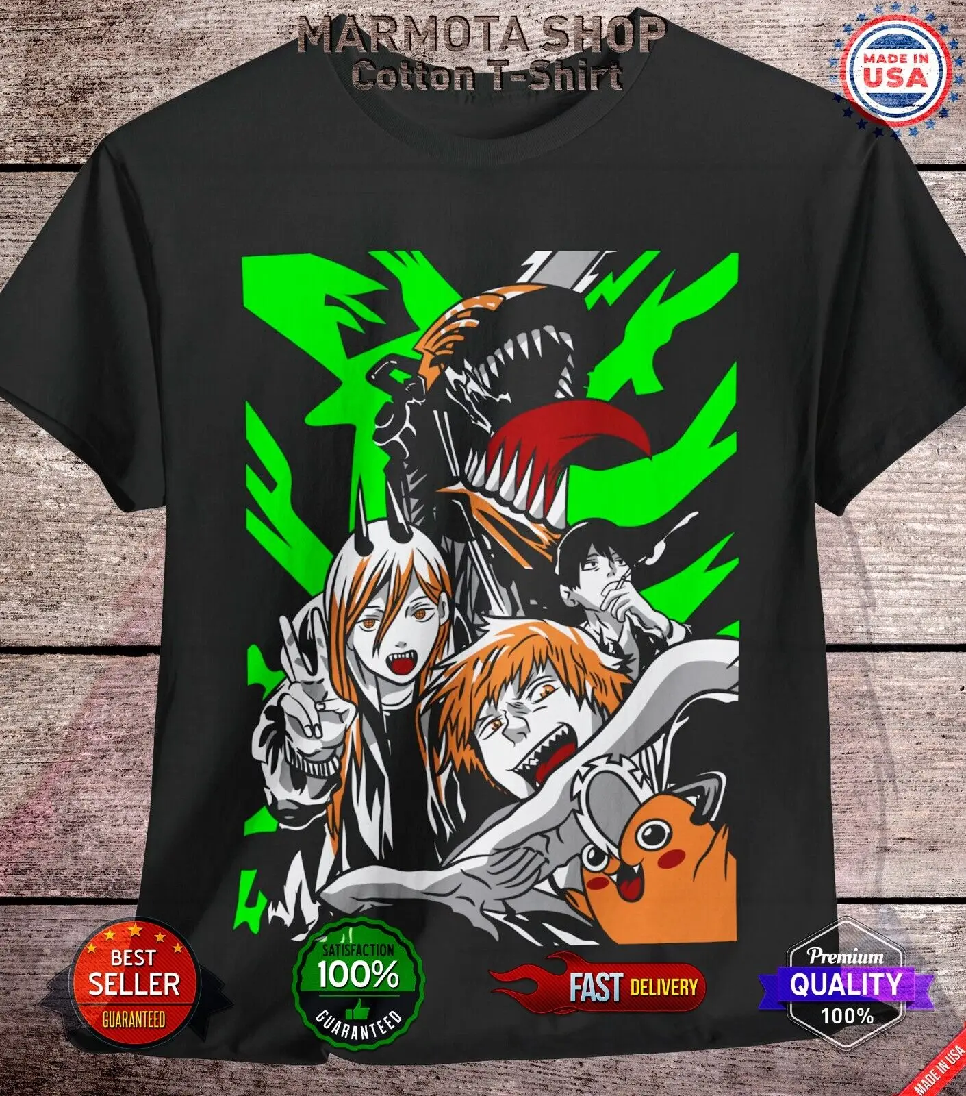 

Denji Power Pochita Chainsaw Man Shirt Anime Tee T-Shirt Manga Otaku Makima CSM