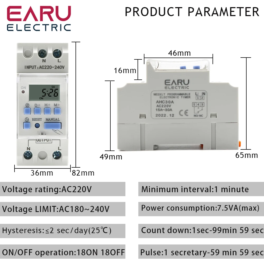 THC 15A 30A New Type Din Rail 2 wire Weekly 7 Days Programmable Digital TIME SWITCH Relay Timer Control AC 12V 24V 48V 220V 230V