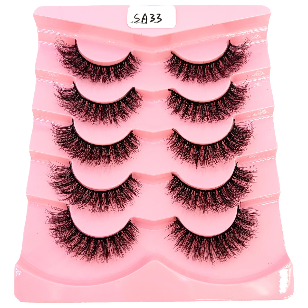 新しいミンクまつげ5ペア、インテリジェントな手作り、完全ナチュラル、短いつけまつげメイクアップ