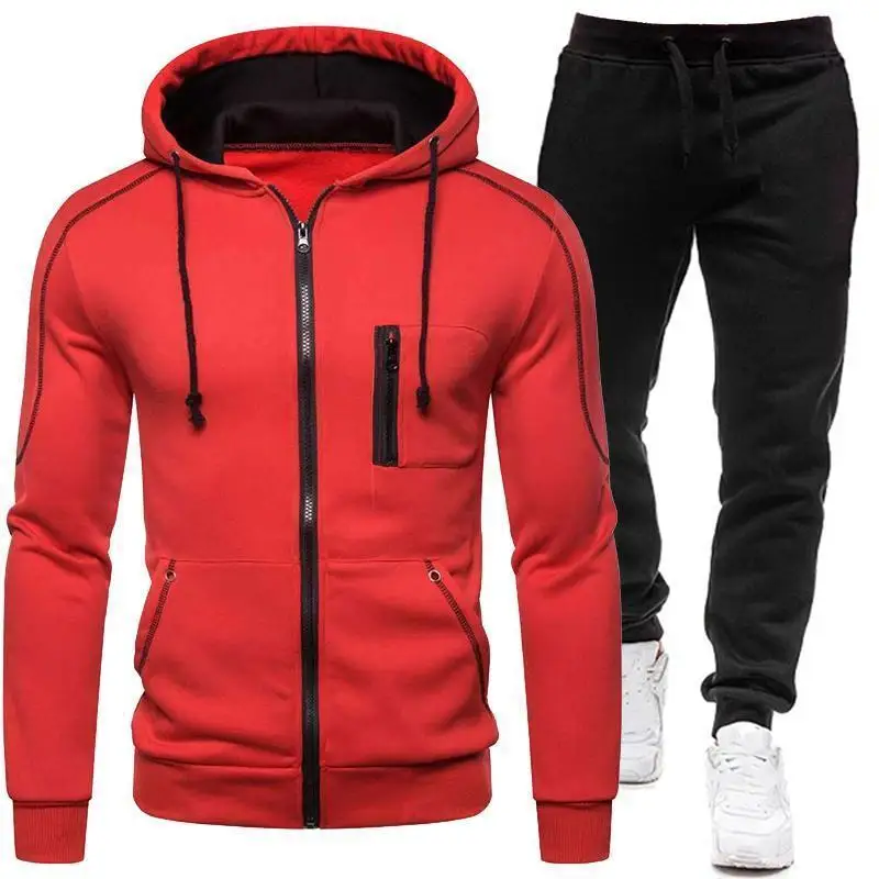 Chándal con cremallera para hombre, Sudadera con capucha y pantalones, ropa deportiva informal de 2 piezas, traje para correr, sudadera de Fitness, Otoño e Invierno