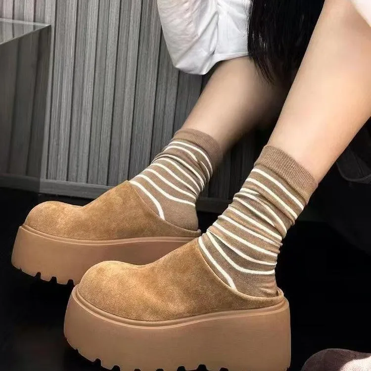 New Women's Slippers Closed Toe Round Toe Suede Clogs Sandals Autumn New Retro Solid Color Flat Bottom Women's Slippers Women