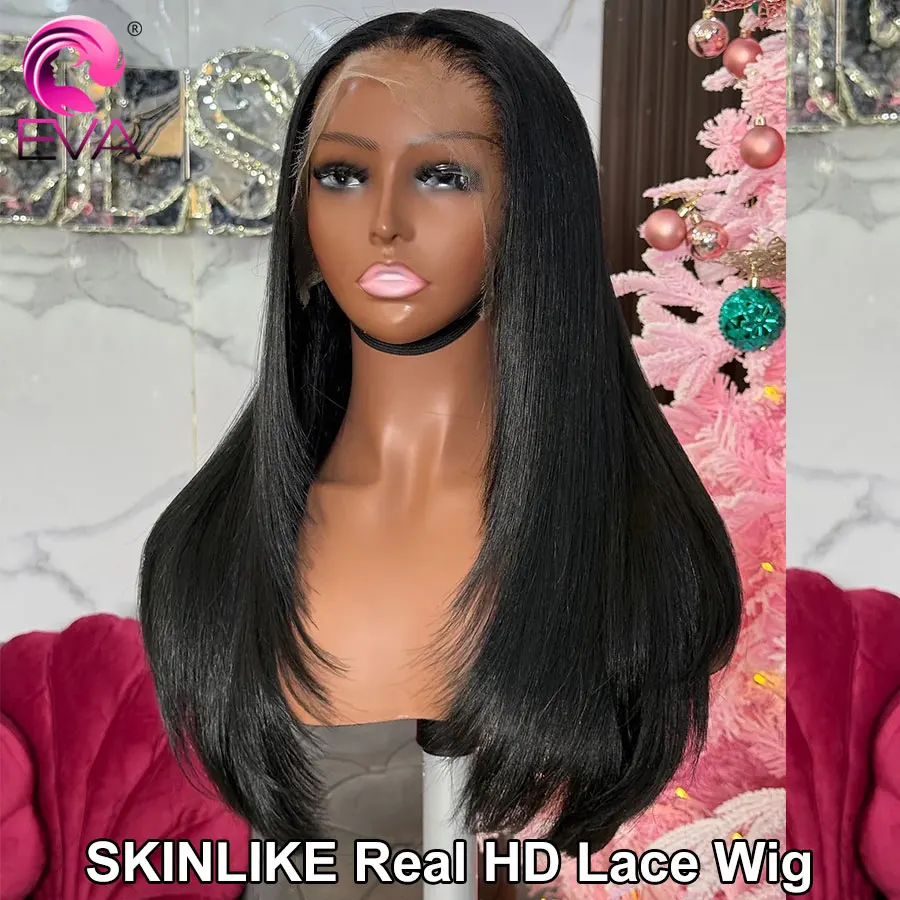 

Layered Cut 250 density 13x6 HD Lace Full Frontal Wig Silky Straight Glueless Human Hair Ready Wigs Pre Plucked Bleached Knots