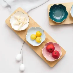 Sakura Ceramics Dish Nordic Style Small Dish Gold Border Seasoning Plate for Sauce Ice Cream Fruit Sala Snacks Kitchen Supplies