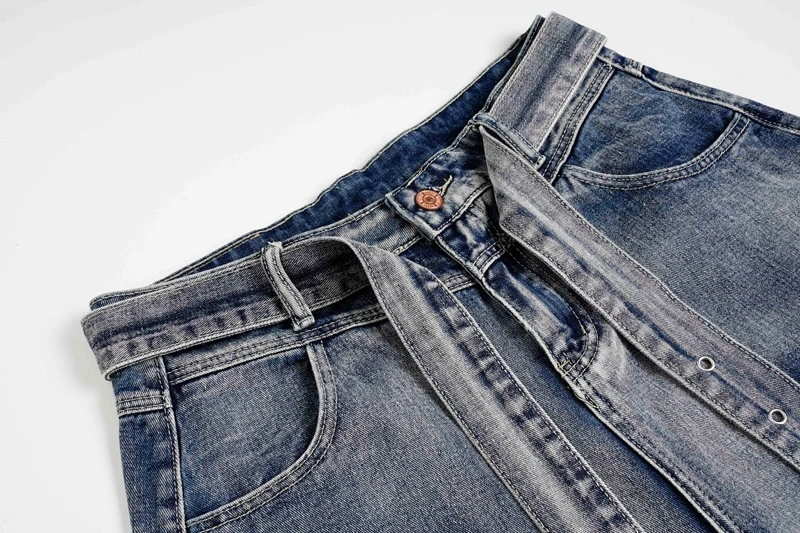 Herren Washed Denim Culottes Baggy Wide Leg Cropped Jeans mit abnehmbarem Gürtel Y2K Streetwear Oversized Distressed Jeans-Shorts – Detail 4
