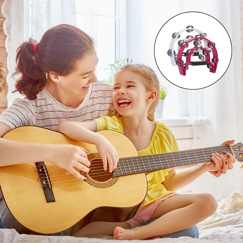 

2Pack 10Inch Double Row Tambourine For Adult, Half Moon Musical Tambourine 20 Metal Jingles Hand Held Percussion Drum