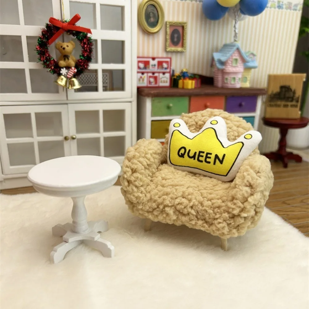 

1/12 Dollhouse Dollhouse Plush Sofa Scene Model Furniture Model Vintage Dollhouse Sofa Furry Cute Miniature Single/Double Sofa