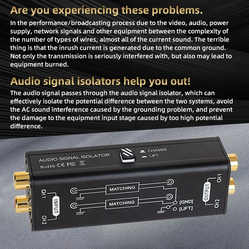 Professional Audio Signal Isolator Audio Current Noise Filter Remover RCA Interface Plug And Play Passive Isolator