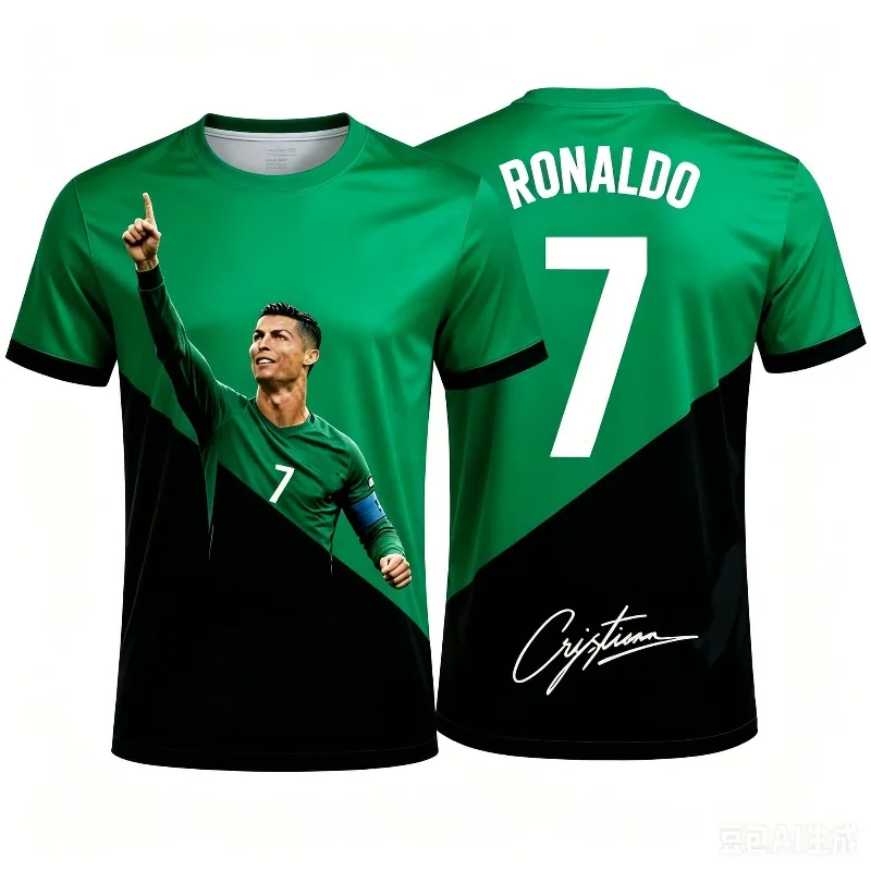2026 New Cristiano Ronaldo Portugal Team Full-Color Print T-Shirt, Signature Style, Unisex Fan Sports Casual Short-Sleeve view 4