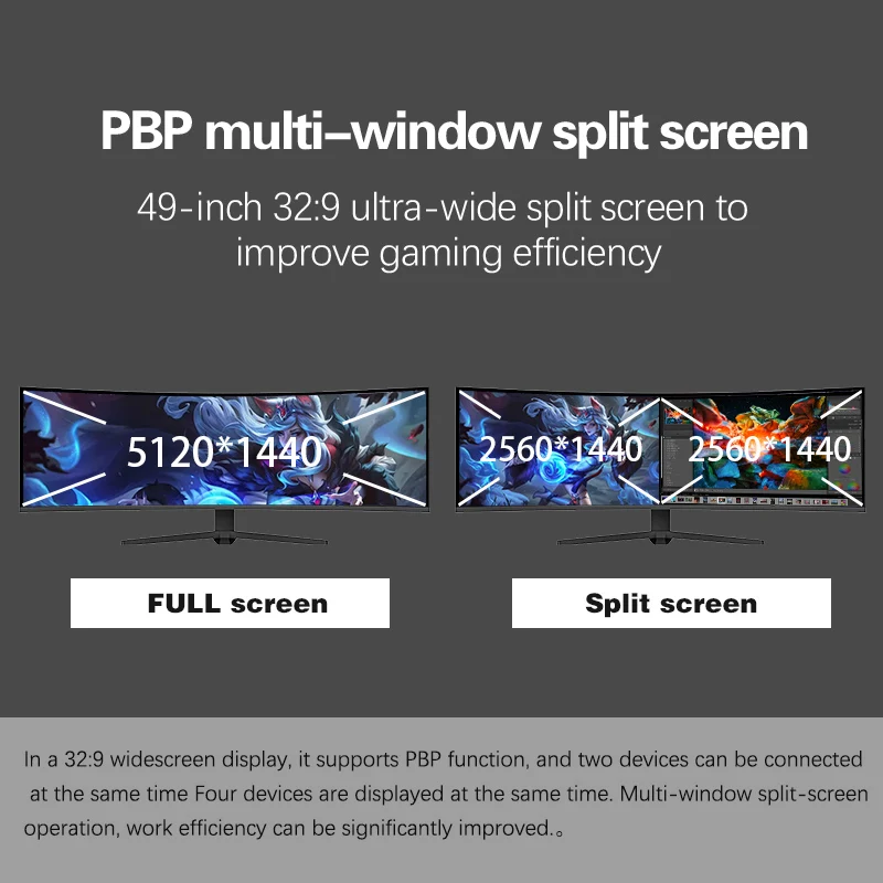 Factory IPS PC 49 Inch 4K 5K Display Gaming Monitor  Lifting LED Curve Screen 4K 165Hz Display