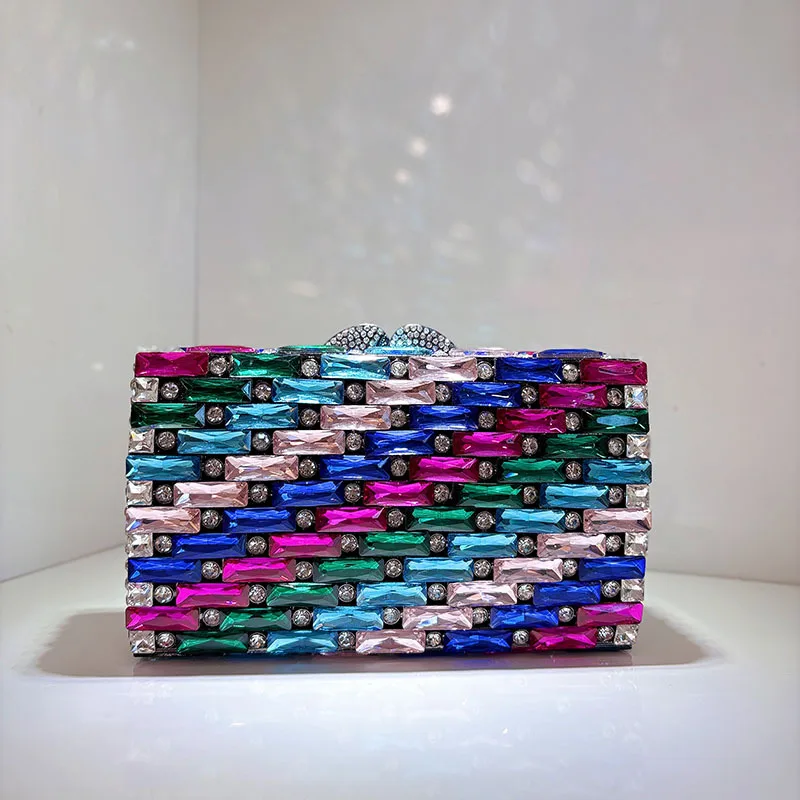Female Blue Rhinestone Evening Bag Luxury Women Crystals Prom Clutch Lady Diamond Wedding Party Handbags Shoulder Bag Brand Bag