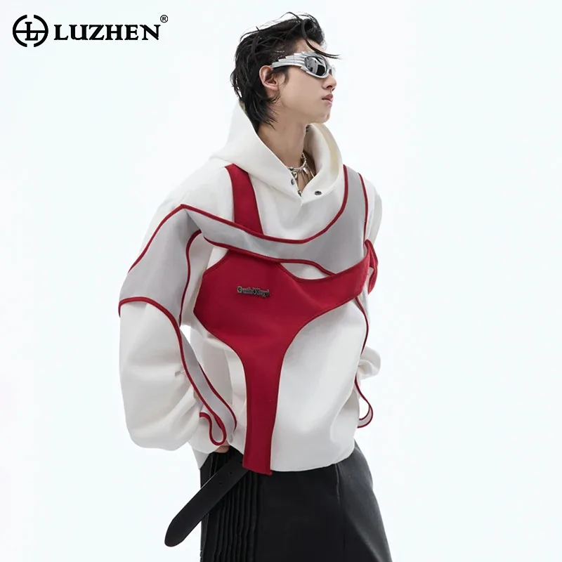 LUZHEN Pullovers Sweatshirts Color Contrast Double-layer Patchwork Design Hoodies Sport Casual Jackets Coats Autumn Male JY4753
