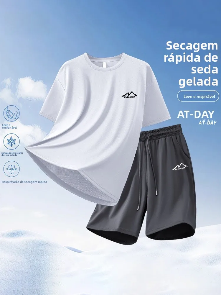 ウォリアーメンズランニングスポーツウェアセット速乾性半袖tシャツ＆ショーツカジュアルサマーアウトフィットティーンエイジャー向けポリエステル繊維