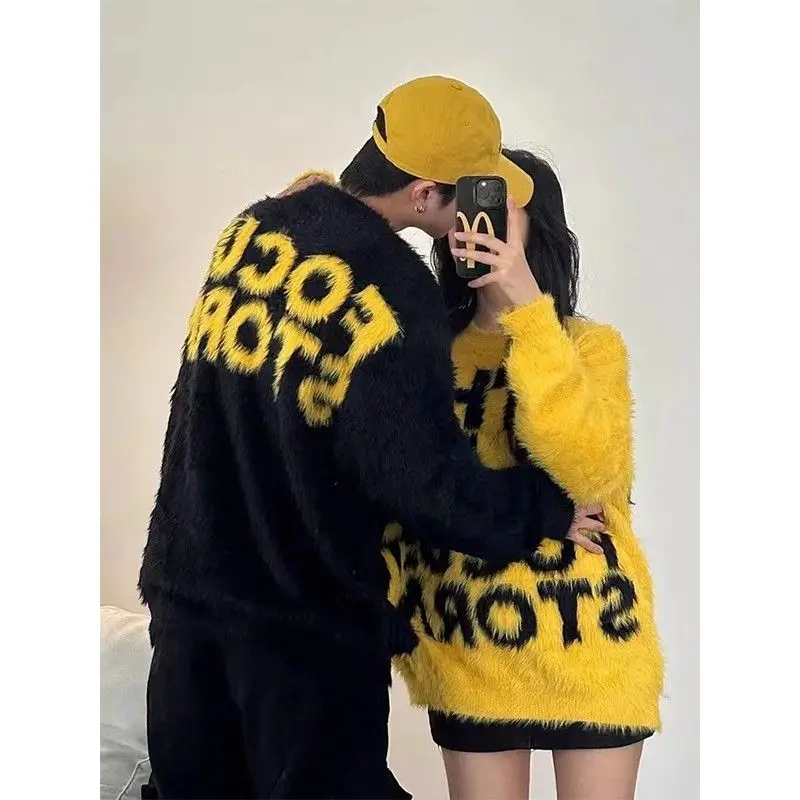 

American Retro Lazy Knitted Sweater Loose round Ne ex Autumn Winter Faion High End Casual Long Sve Thermal Top