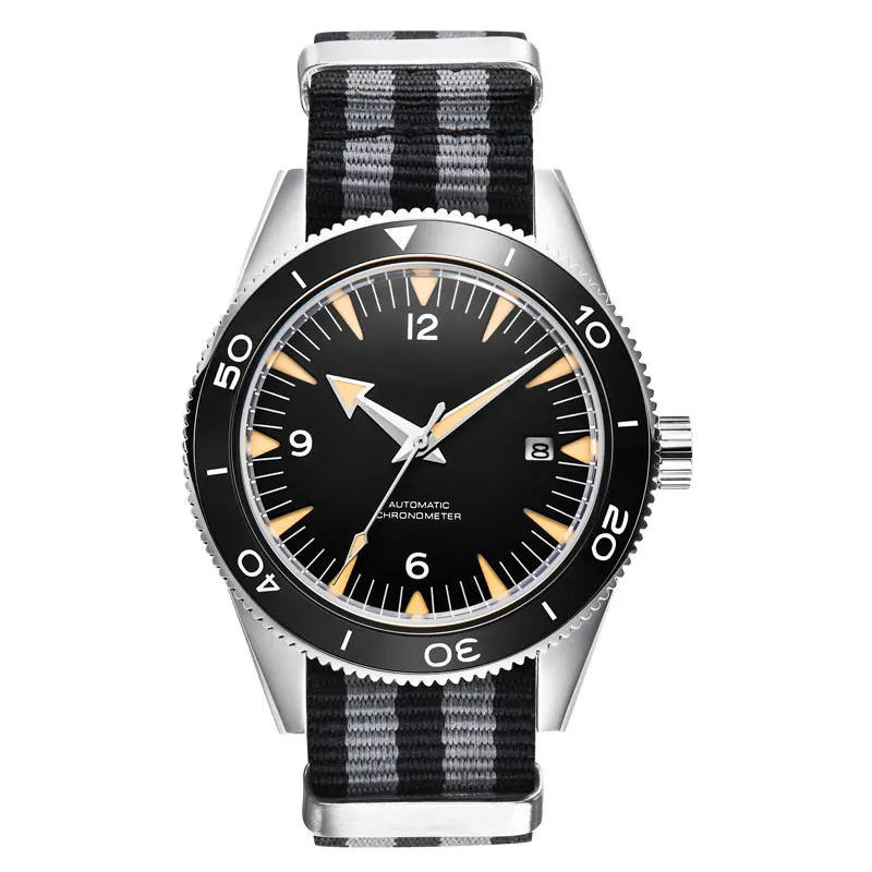 41MM saffierglas 100m waterdicht Japan automatisch lichtgevend herenhorloge nylon band