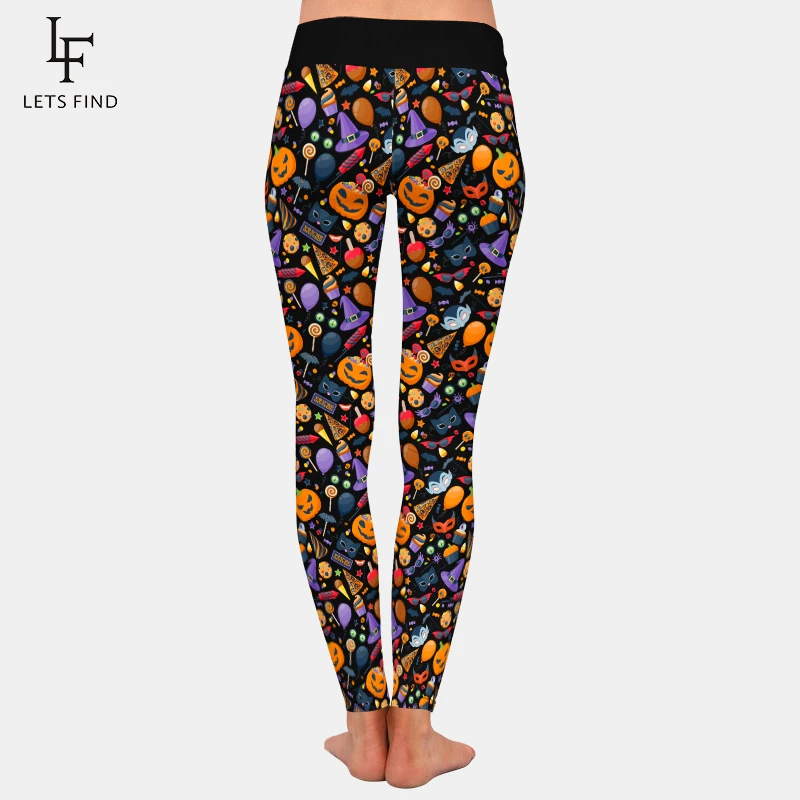 LETSFIND Halloween Cartoon Monster Slime Slug Wolf Pumpkin Print Women Pant High Waist Fitness Stretch Full Leggings