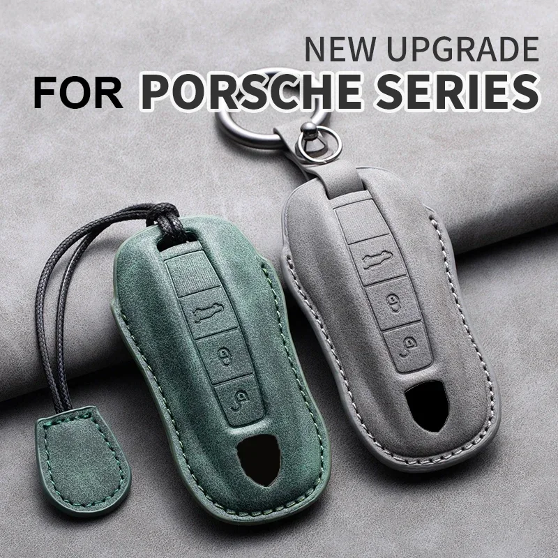 Funda de cuero para llave de coche, carcasa Fob para Porsche Panamera Spyder Carrera Macan Cayman Cayenne 911, 970, 981, 991