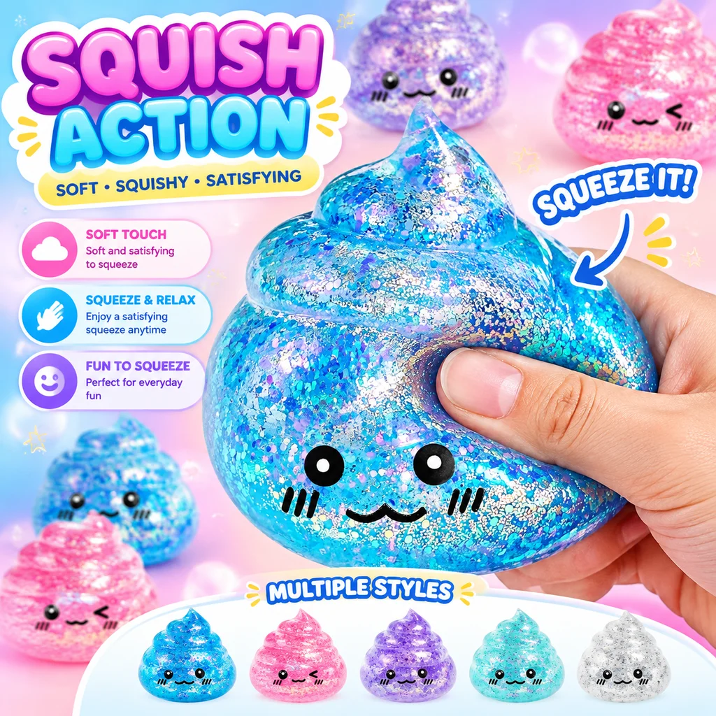 Funny Squishy Poo Stress Ball Squishies Maltose Stretch Squeeze Fidget Toys for Adults Novelty Stress Relief Prank Gift Toy