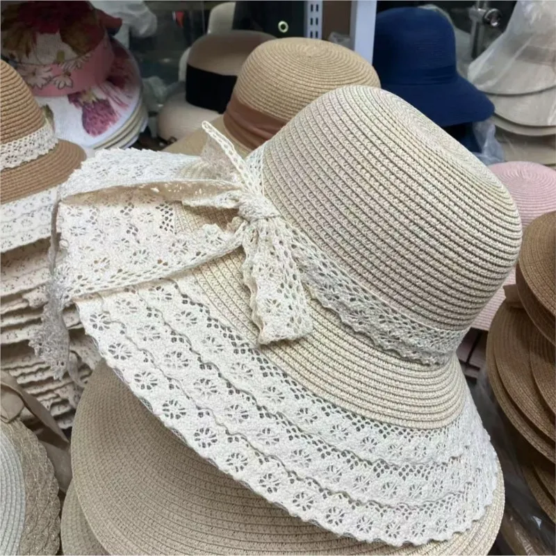 Ribbon hat for women large brim sunshade and seaside vacation