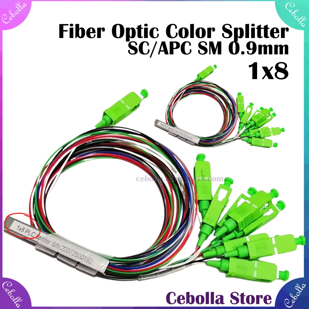 Divisor de fibra óptica, divisor de Color blanco, SC, APC, SM, 0,9mm, desigual, G657A1, PVC, 1m, 1x8 PLC, 5/10/20 unidades por lote