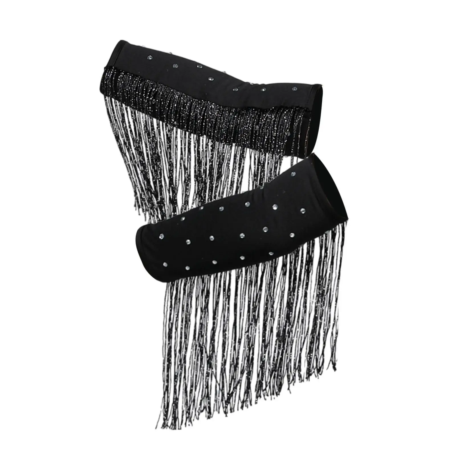 Latin Dance Arm Sleeves Tassel Rhinestone Cuffs Costume Accessories Sparkly Sleeve Lace for Women Girls Practice