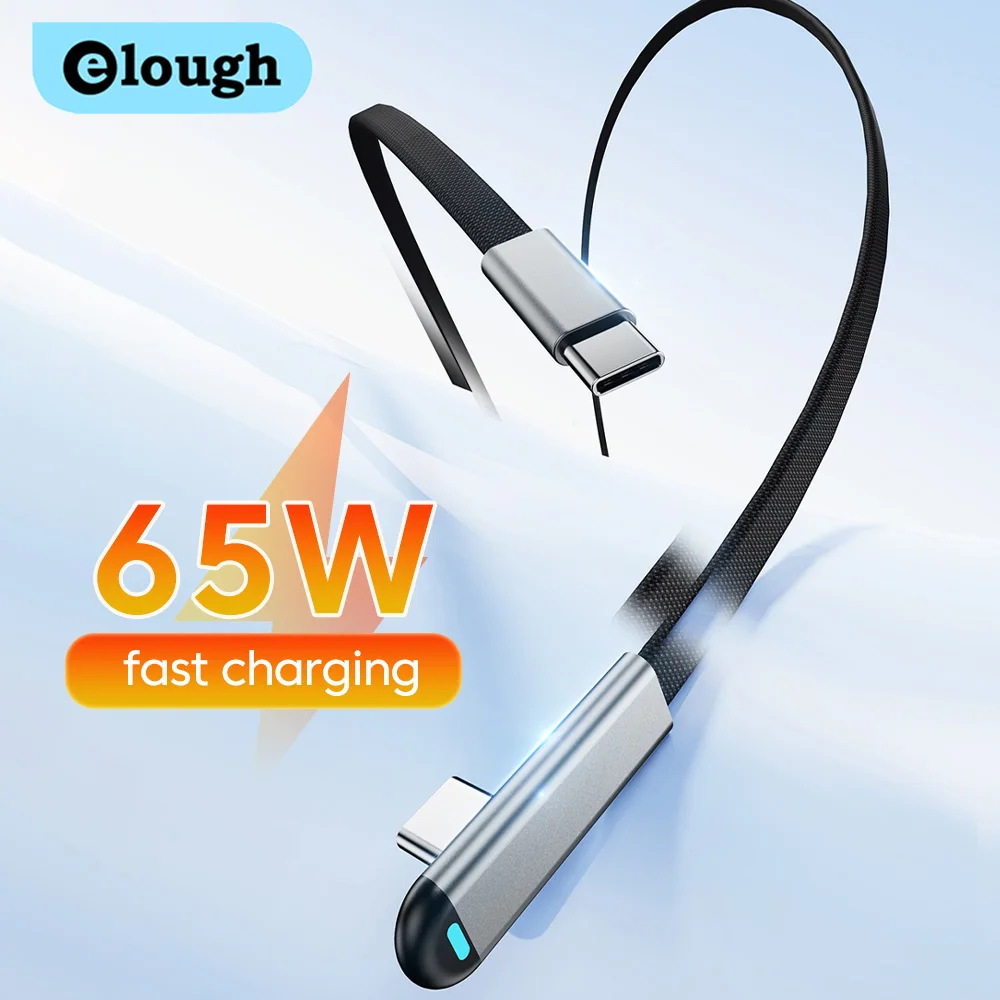 elough 65W Braided USB C to USB C Cable with Light USB Type C to Type C Cable Fast Charging for iPhone Samsung Xiaomi Data Cord