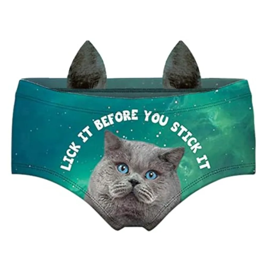 

JINKAIJIA Women's Flirty Sexy Funny Naughty 3D Printed Animal Tail Underwears Briefs Gifts With Cute Ears