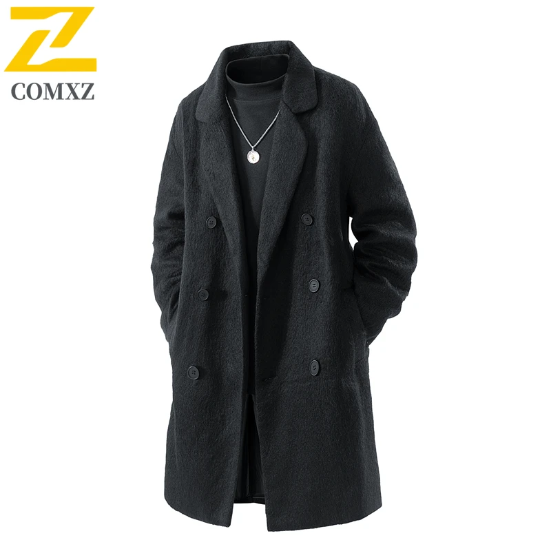 

Men Woolen Coat 2025 Lamb Fleece Trendy Versatile Windproof Warm Medium Length Coat Outdoor Korean Leisure Slim Fit Woolen Coat