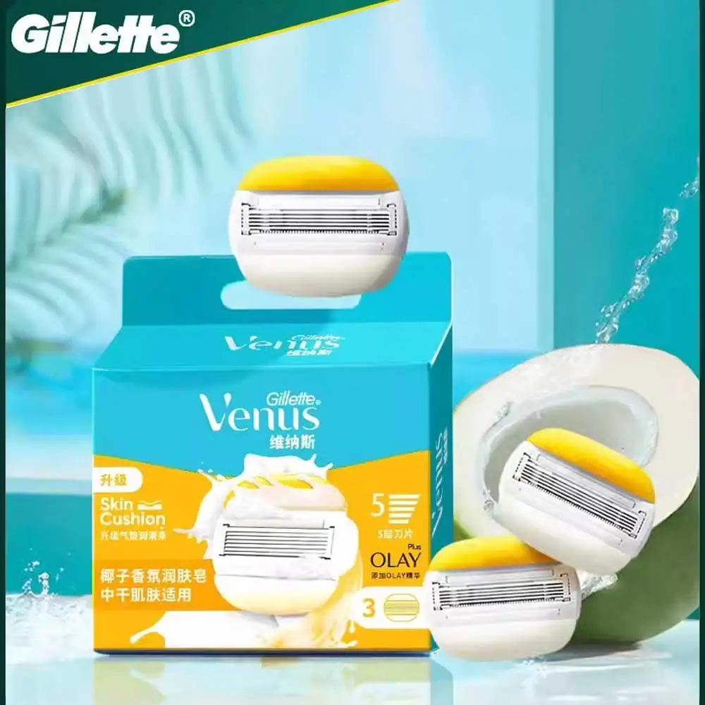 Cuchillas de afeitar Gillette Venus con barras de humedad para mujer, cuidado de la piel, afeitado suave, aroma de coco, cabezal de cuchilla de afeitar de repuesto, 5 capas
