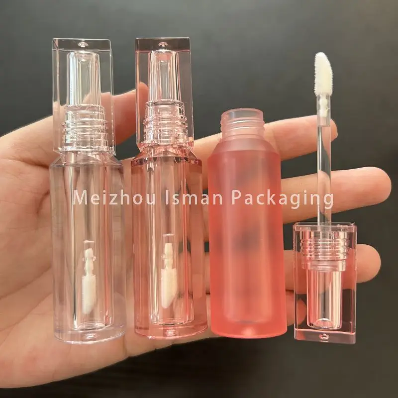 50Pcs New Empty square cap Cute Clear Pink Bottle Shaped Lipgloss Container Unique Lip Balm Tubes For Lip Oil Packing 3ml