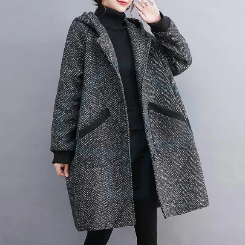 Autumn Winter Women Hooded Coats Thicken Warm Long Jackets With Pockets Female Vintage Streetwear Ladies Casual Loose Outerwear