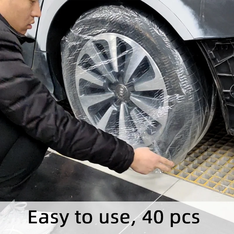 

40PCS Wheel Tire Tyre Soft Cover Disposable Transparent Tires Storage Carrier Auto Tyre Wheel Protector Dustproof Waterproof