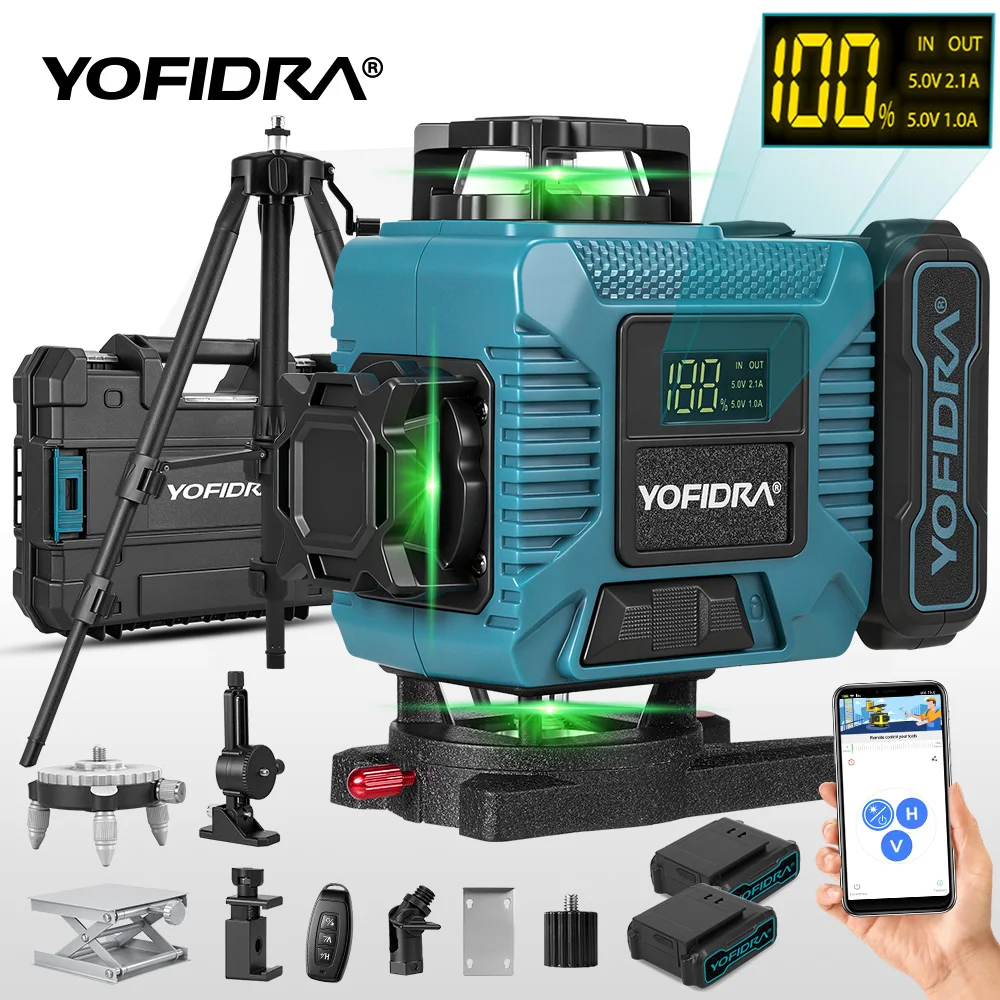 YOFIDRA 16-Linien 4D-Laser-Nivelliergerät, drehbar, wiederaufladbar, 360° automatische grüne Nivellierung, mit APP-Fernbedienung – Detail 3