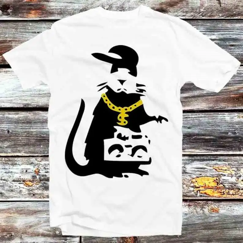 Banksy Gangsta Rat T Shirt Vintage Retro Gift Mens Womens Unisex Cartoon Anime Top Tee B1207