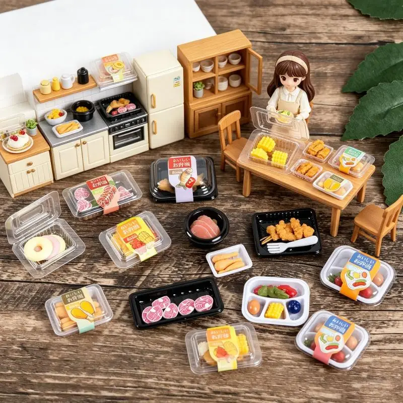 Miniature Dollhouse Bento Food Toy 1 PCS Simulation Fresh Cooked Meal Tiny Prop for Kids Pretend Play Gift