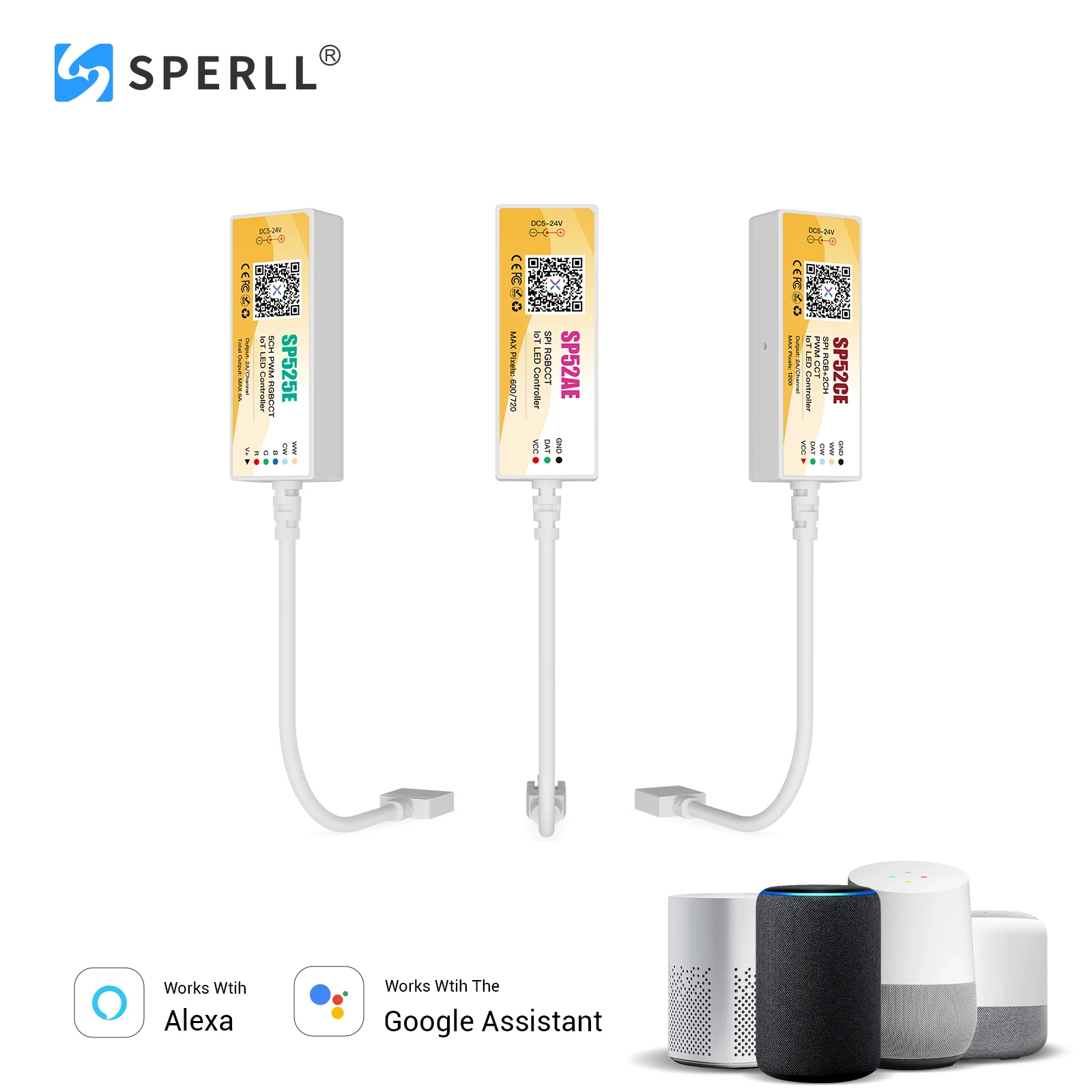 

SP52AE RGBCCT FW1906 WS2805 Светодиодный контроллер IoT SP525E WiFi Приложение Alexa Google Home PWM SPI Мини-диммер Световая лента постоянного тока 5-24 В