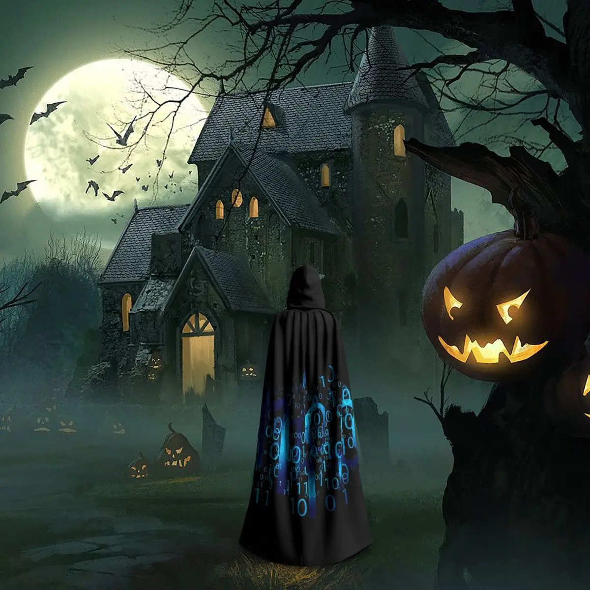 バイナリコード ロングフード付きマント 魔女 中世コスチューム コスプレケープ ハロウィンパーティー 大人用 ユニセックス