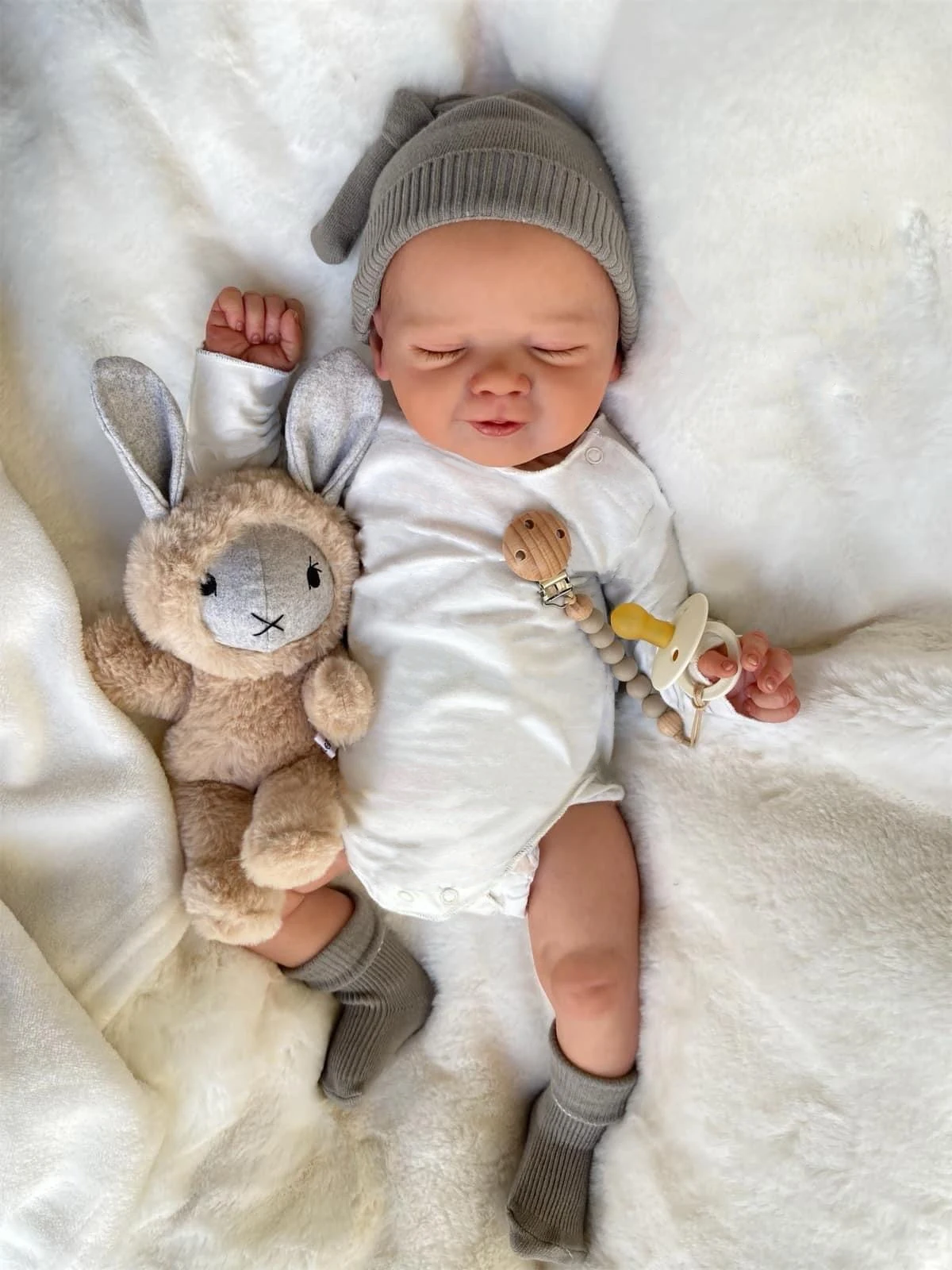 NPK 19인치 실물 같은 리본 베이비돌 로미 수면용 부드러운 촉감 3D 피부 손으로 그린 머리 이미 도색 완제품