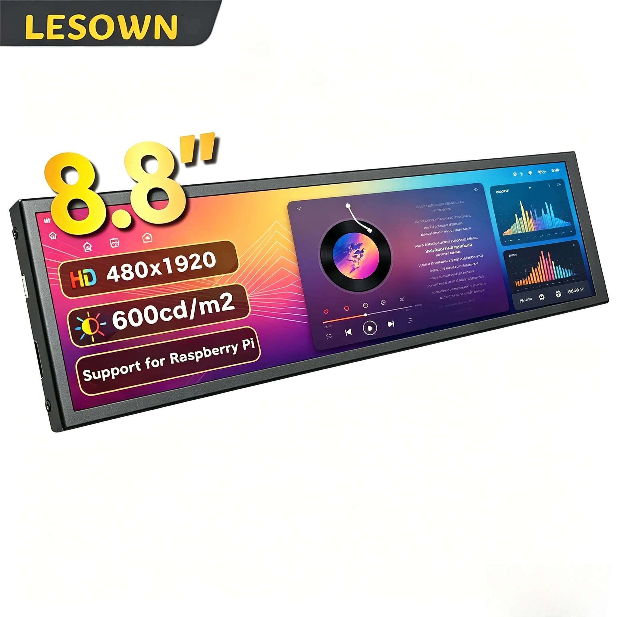 LESOWN Capacitive Touch PC Mod Screen 8.8' 480x1920 Aluminum External Monitor MiniHDMI for AIDA64 Setup