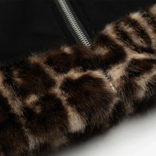 Parkas con capucha de invierno para mujer Y2k con estampado de leopardo, cárdigan de manga larga con cremallera y lazo bordado grueso y esponjoso, abrigos Harajuku