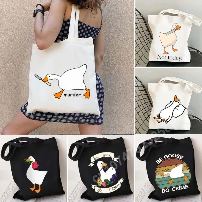 Funny Honk Untitled Shoulder Bag Goose Game Meme Duck Cute Cartoon Animal Canvas Tote Bags Harajuku Shopping Shopper Handbags