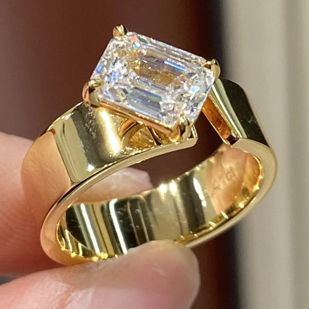 

Luxury Sparkling Rectangle Zirconia Man Made High Carbon Diamond Women Rings Silver 925 Fine Jewelry Wedding Enagagemen Gift New