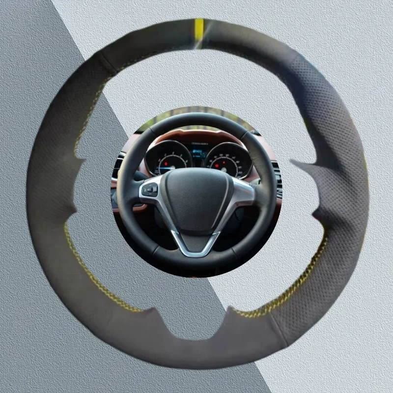 Kundenspezifischer Auto-Lenkradbezug für Ford Fiesta 2008–2017, EcoSport 2014–2015, 2016–2017, Wildleder, Auto-Innenzubehör