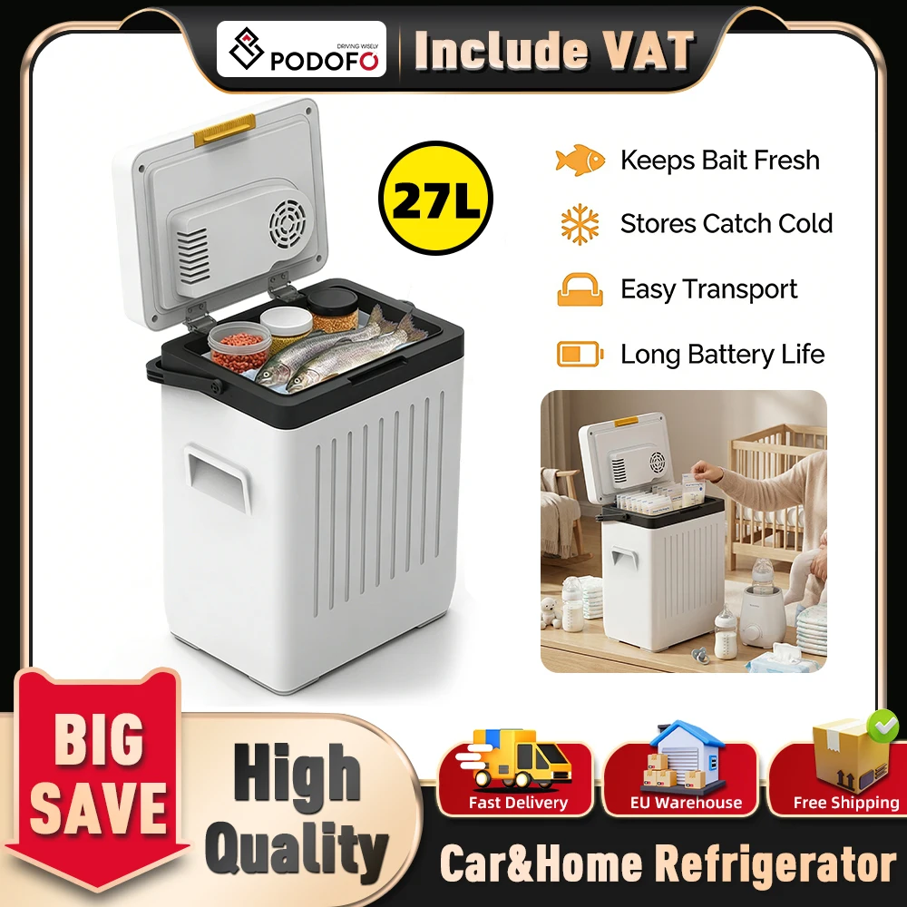 Podofo 20/24/27L Auto-Kühlschrank 12V 50W Elektrischer Kühler Schnellkühlung Reise Outdoor Picknick Kühler Halbleiter