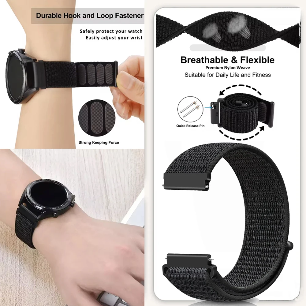 Pulseira de tecido de nylon 20mm 22mm para amazfit bip 6 5 active 2 pulseira esportiva para amazfit balance 2 gts 4 mini/gtr 4 3 2e faixa de substituição