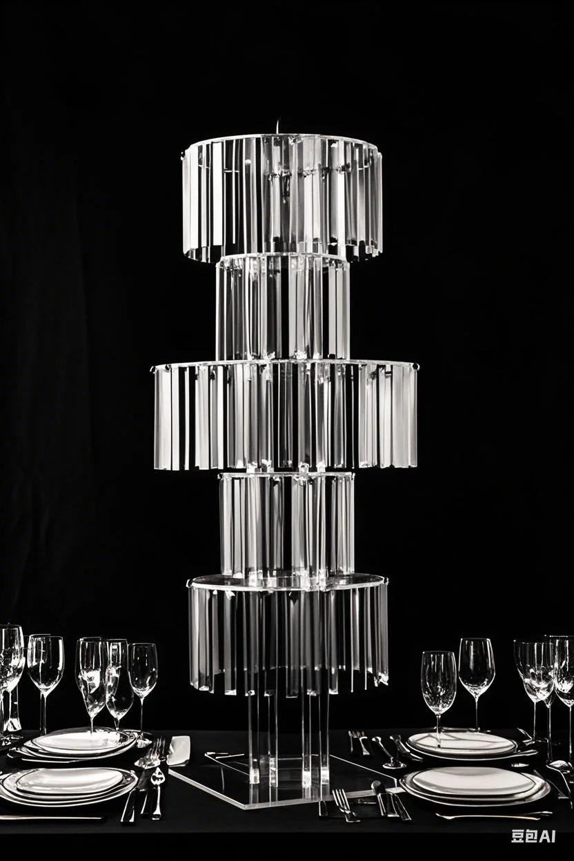 

5-Tier Round Chandelier Pedestal Stand - Wedding Acrylic Vases Centerpieces with Hanging Crystals